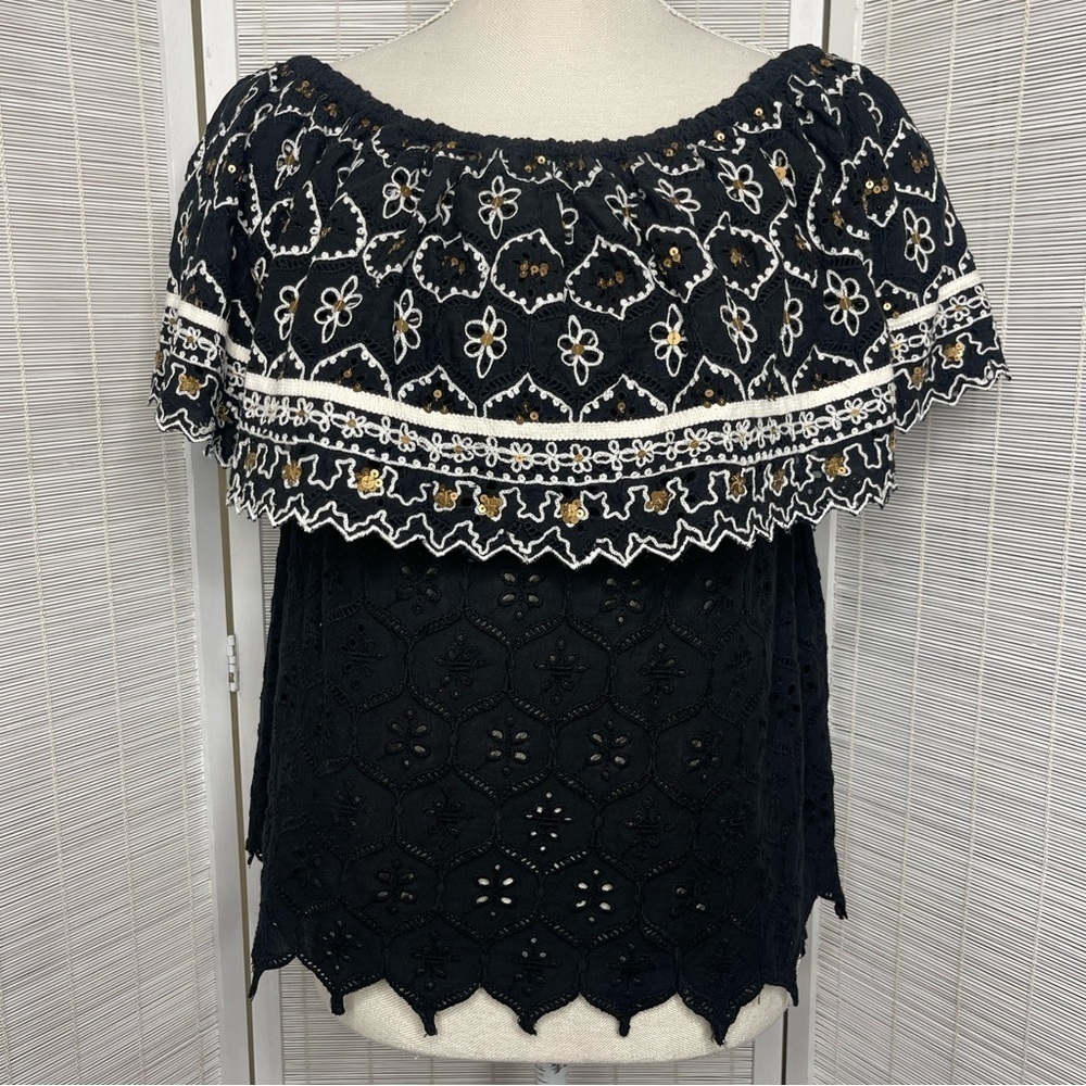 Hemant & Nandita Mavra Top Black White Off Shoulder Embroidered Sequin Size S